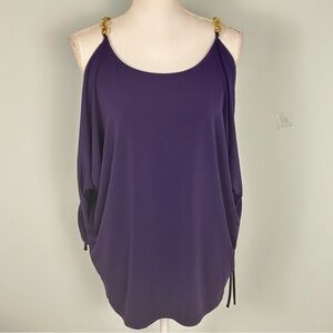 MICHAEL Michael Kors Cold Shoulder Gold-Tone Chain Link Strap Blouse